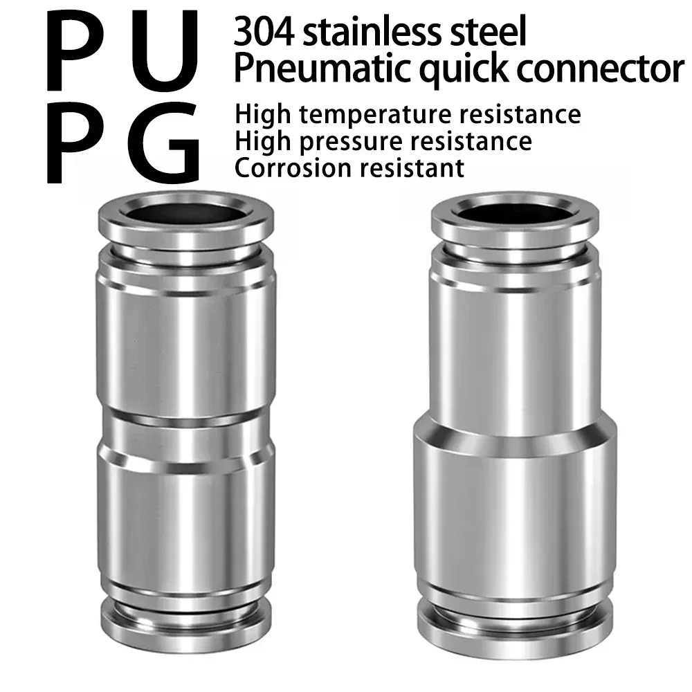 

PU PG Pneumatic Quick Connector 304 Stainless Steel Hose Air Pipe Connection 8 10 12 14 16mm Straight Reducing Pneumatic Element