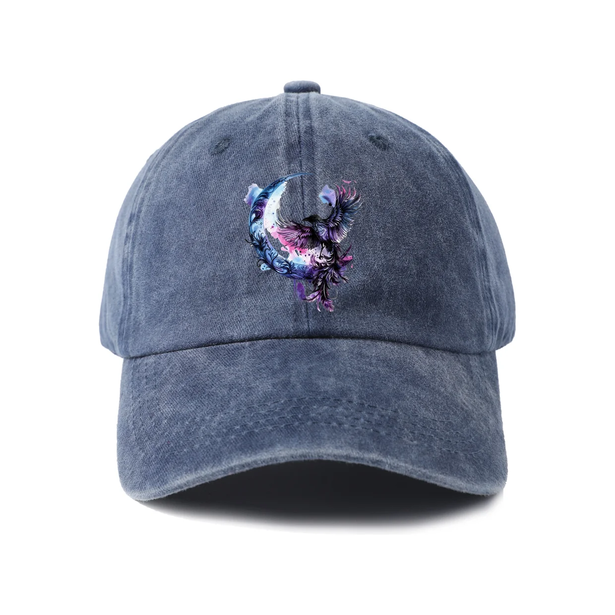 Moonlit Wolf Portrait Graphic Vintage Washed Baseball Cap, Adjustable Unisex Dad Hat, Weekend Gift