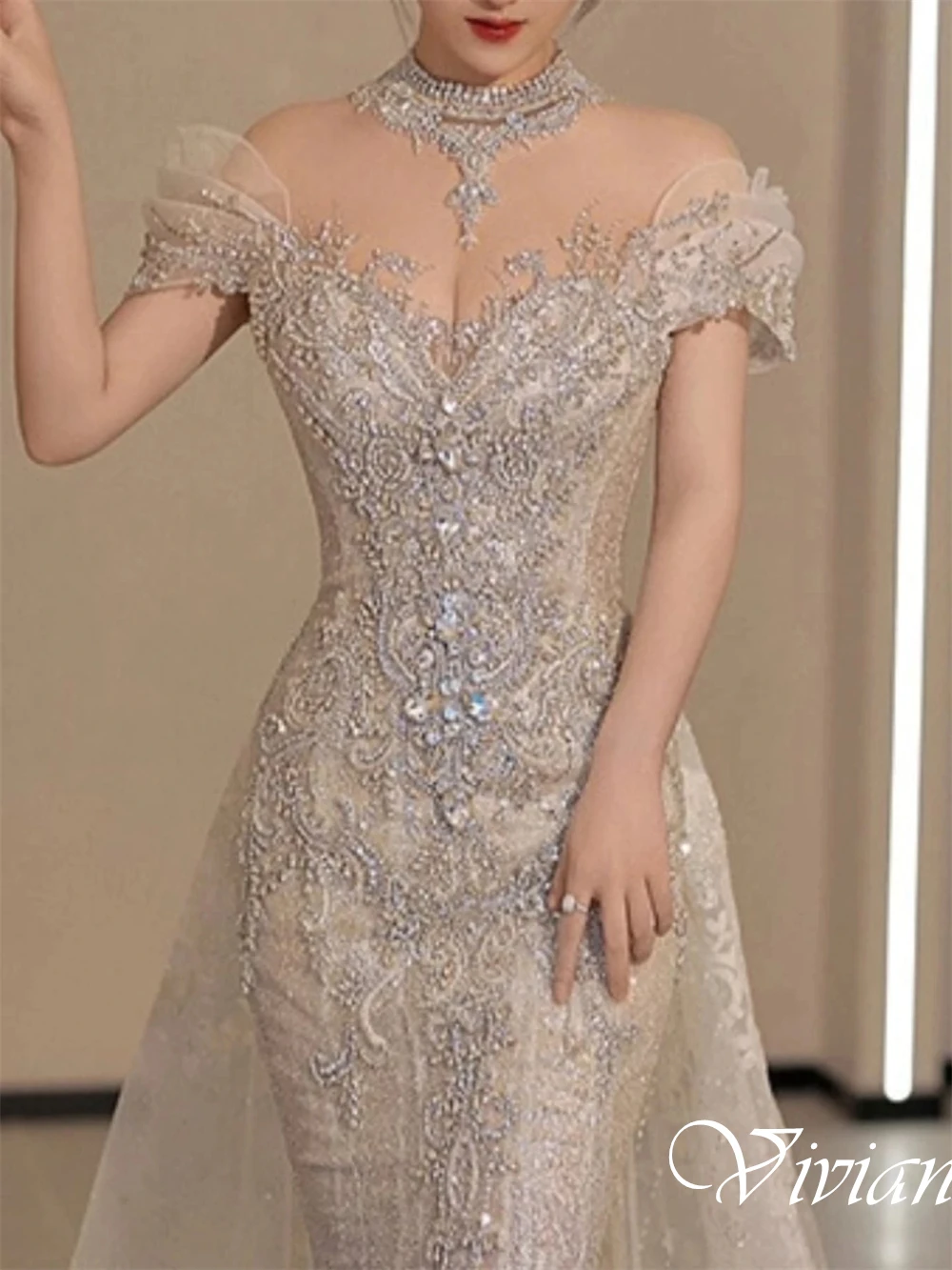 تخصيص الخامس الرقبة قبالة الكتف عالية الجودة زي العرائس طول الأرض لوحة قطار مساء فستان حورية البحر مثير رداء دي mariée