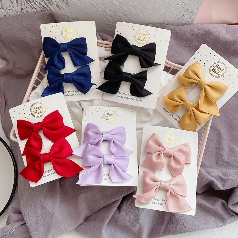 2pc Cute Solid Ribbon Bow Hair Clips Baby Alligator clips Girls Hairpins Kids Barrettes Children Photo Props Hair Accessories