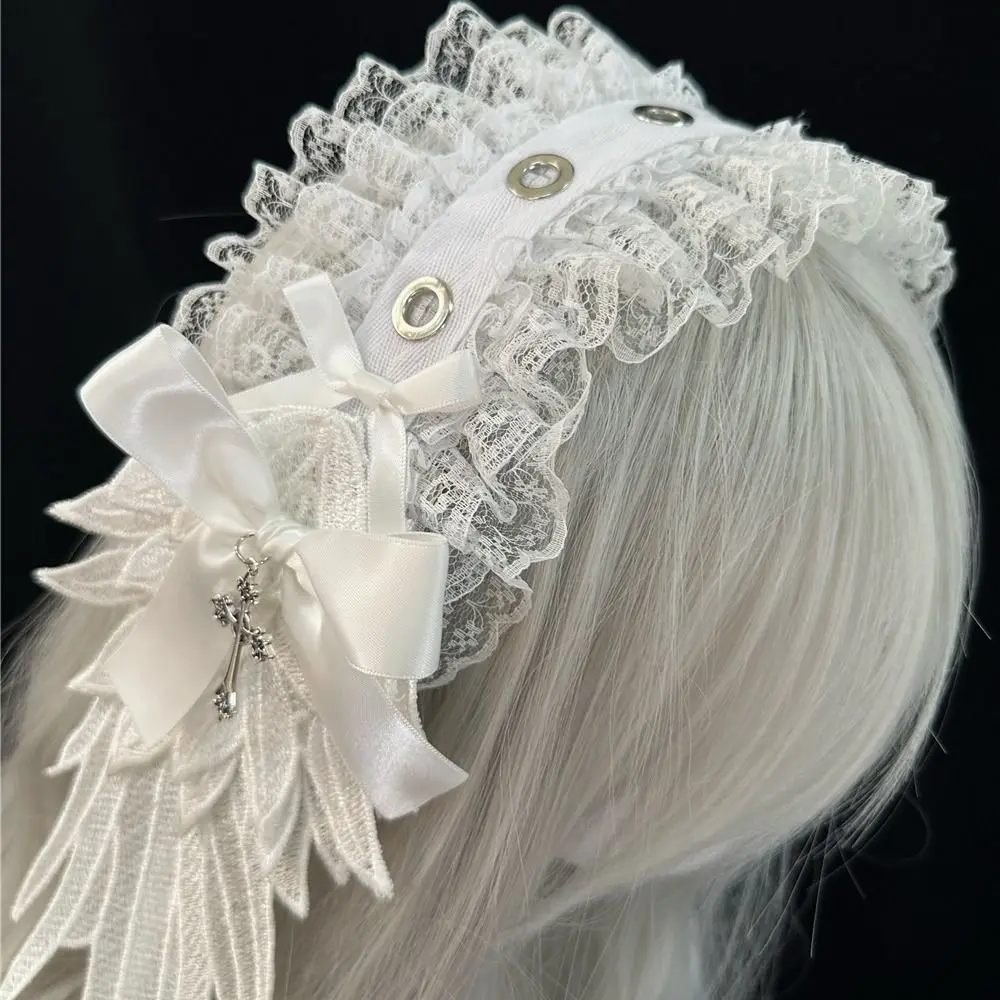 

Sweet Spicy Girl Lolita Wings Lace Headband Rivet Y2k Lolita Hair Clip Kawaii Gothic Style Cosplay Headdress Comic Convention