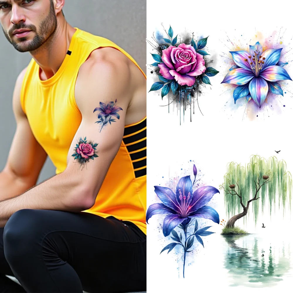 

9pcs Temporary Tattoo Cherry Blossom Waterproof Long-lasting Body Stickers Tulip Butterfly Temporary Tattoo Stickers Rose For