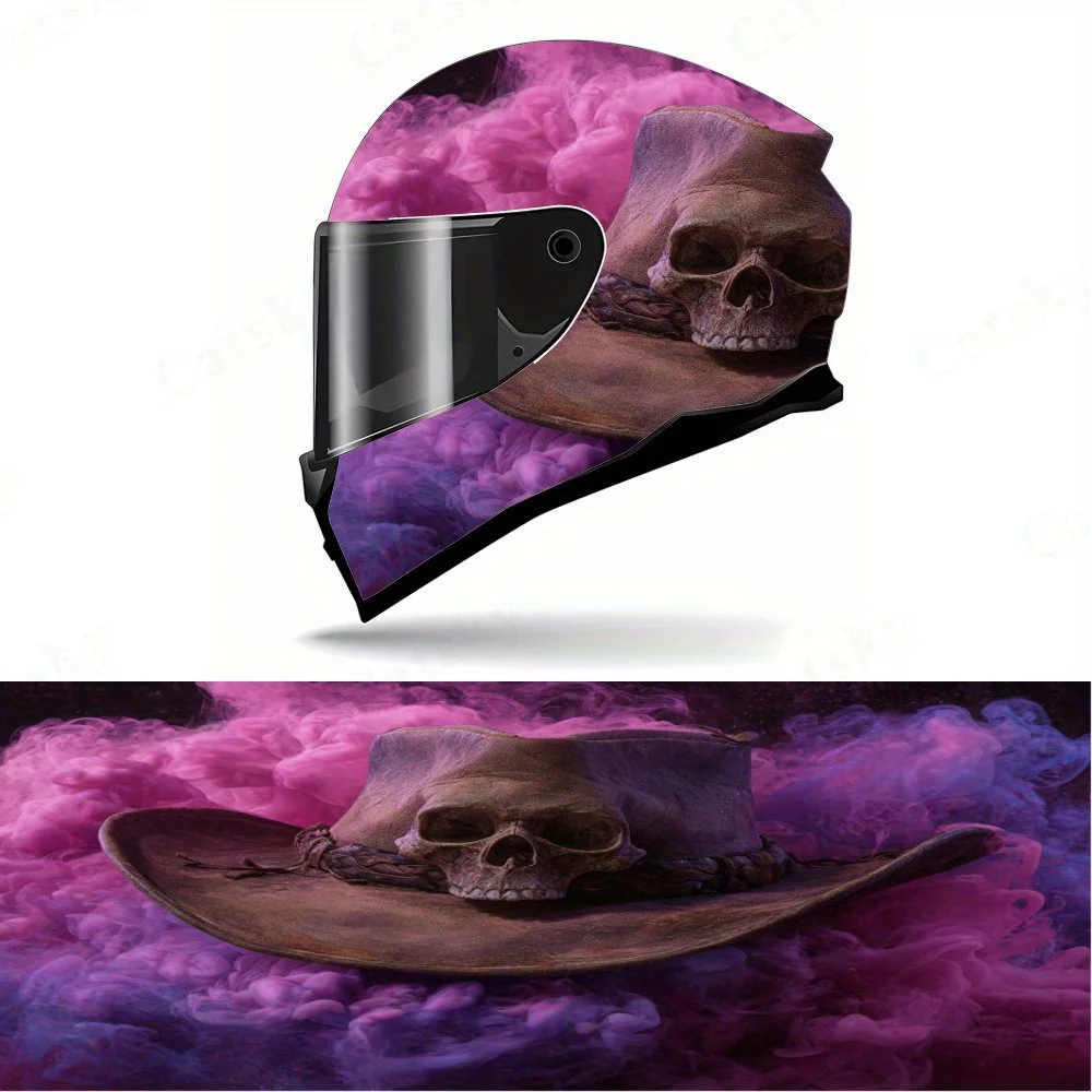 

Skull and Smoke Full Face Helmet Decal - Durable and Waterproof PVC, Self-Adhesive Racing Helmet Aesthetic Sticker, Helmet Acces