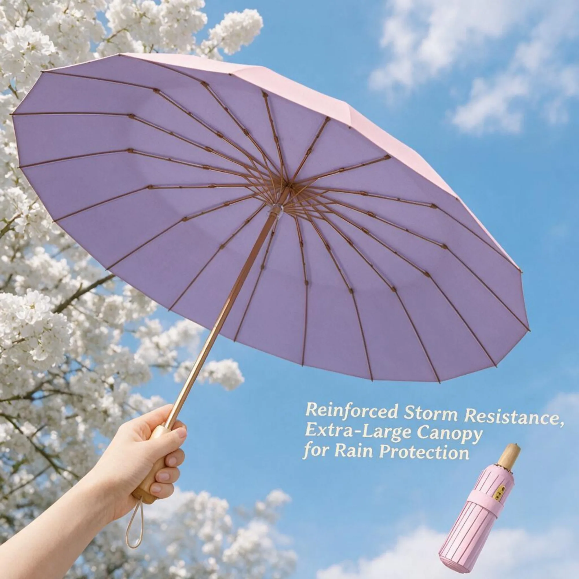 Light Luxury Style 16-Rib Three-Fold Rain and Sun Umbrella, Reinforced Windproof, Waterproof, lightweight and Portable, Suitable for Both Sunny and Rainy Days, the Top Choice for High-End Holiday Gifts