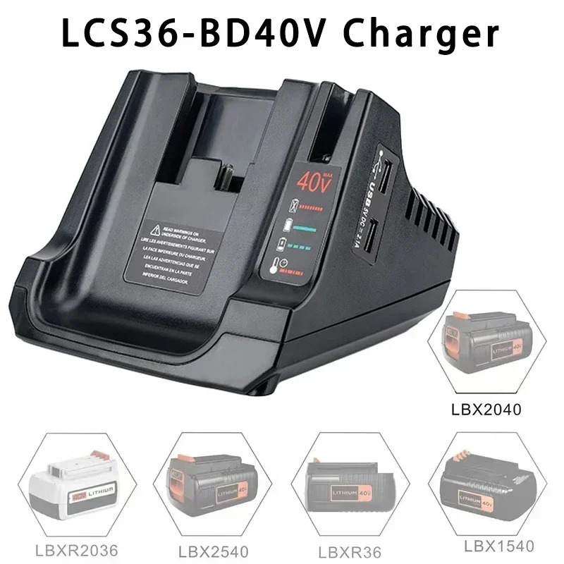 LCS36 LCS40 Lithium Battery Fast Charger For Black Decker 36V 40V Li-ion Battery LBX1540 LBX2040 LBX2540 LBXR36 LBXR2036 LCS436