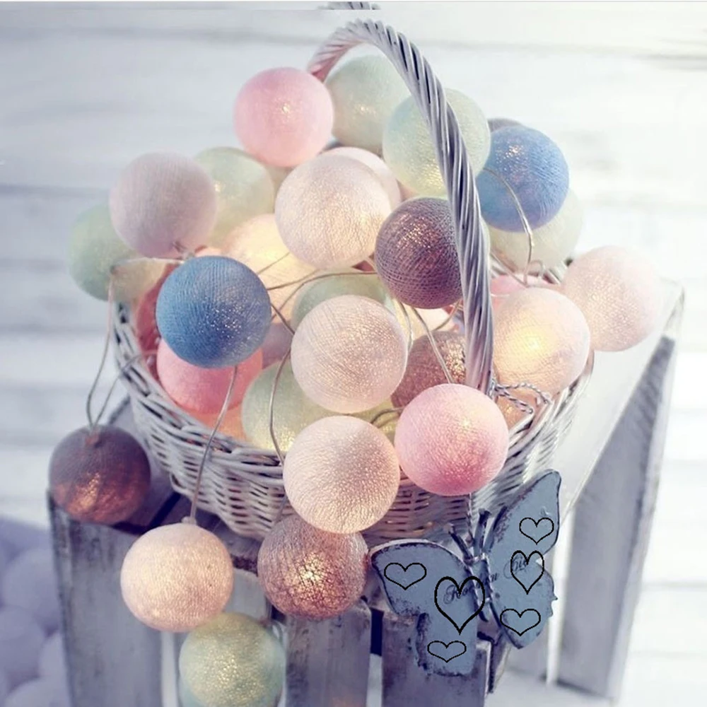 5V Cotton Ball String Lights USB Battery Powered 1.5m 3m 6m Fairy Lighting 10 20 40 LEDs/m Wedding Christmas Party Garden Decor