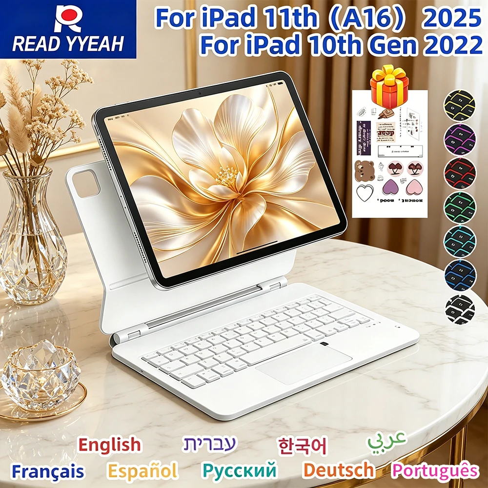 

Умный чехол Magic Keyboard для iPad Pro 11 дюймов (4-го, 3-го, 2-го поколений, 2018-2022 гг.), Air 6-го/5-го/4-го поколений, M2, iPad 10, 11-го поколения, чехол-книжка с поддержкой Multi-Touch