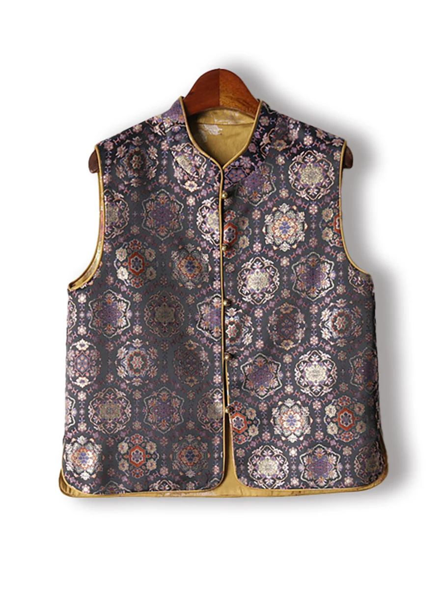 

Двусторонний носимый жилет с воротником-стойкой, новый китайский Sle Court с цветочным дизайном, элитный женский жилет Jaet, осеннее новое поступление