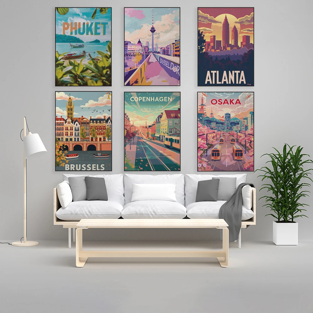 Genoa, Phuket, Raleigh, Seoul, Osaka, New York, Aarhus, Atlanta, Munich, Moscow, Nashville, Liverpool, Brussels travel posters