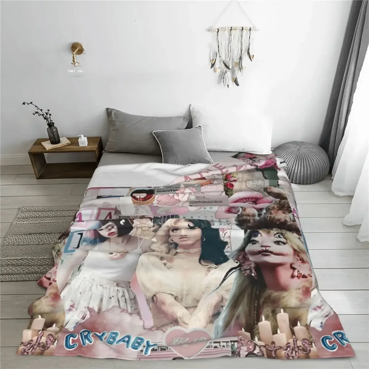 Melanie Martinez Pattern Knitted Blankets Flannel Music Singer Ultra-Soft Throw Blankets for Car Sofa Couch Bedroom Quilt