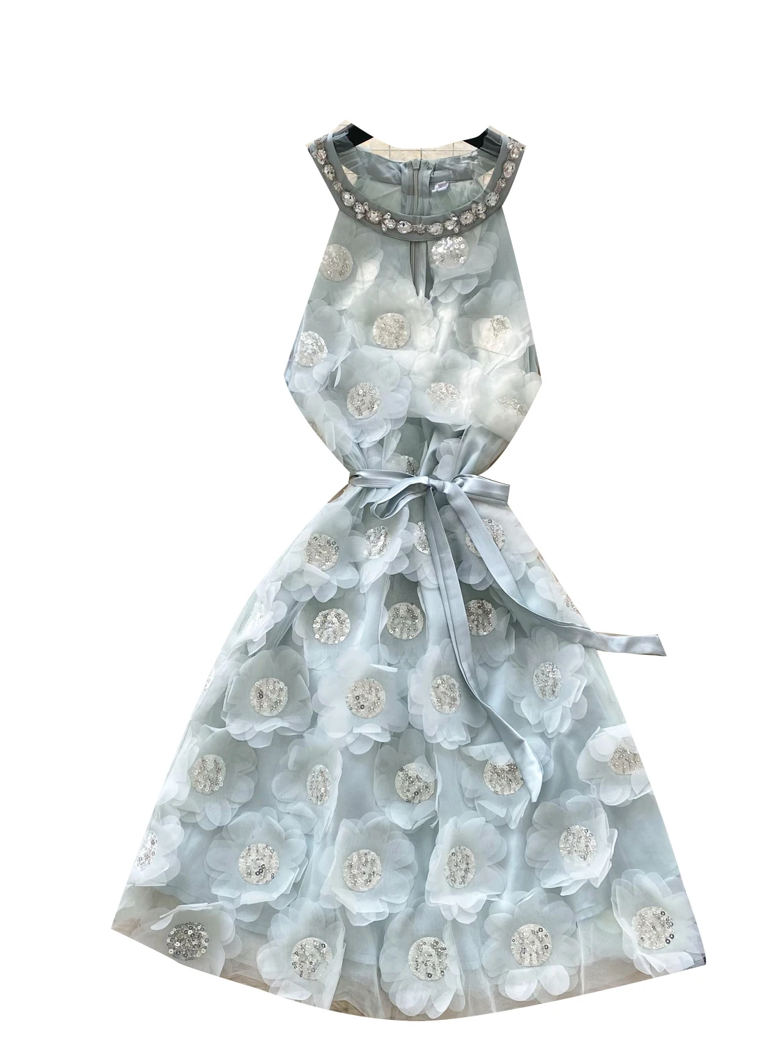 Ele Embroidered Beads Floral Svel Ne Hanging Dr Women's Summer Waist Cinching ort Dr Korean Sle High Wa...