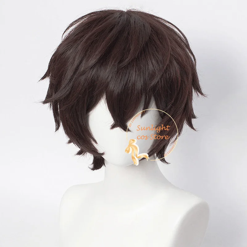 Anime Dazai Osamu Cosplay Wig Short Brown Black Cruly Wave Wigs Heat Resistant Synthetic Hair + Wig Cap