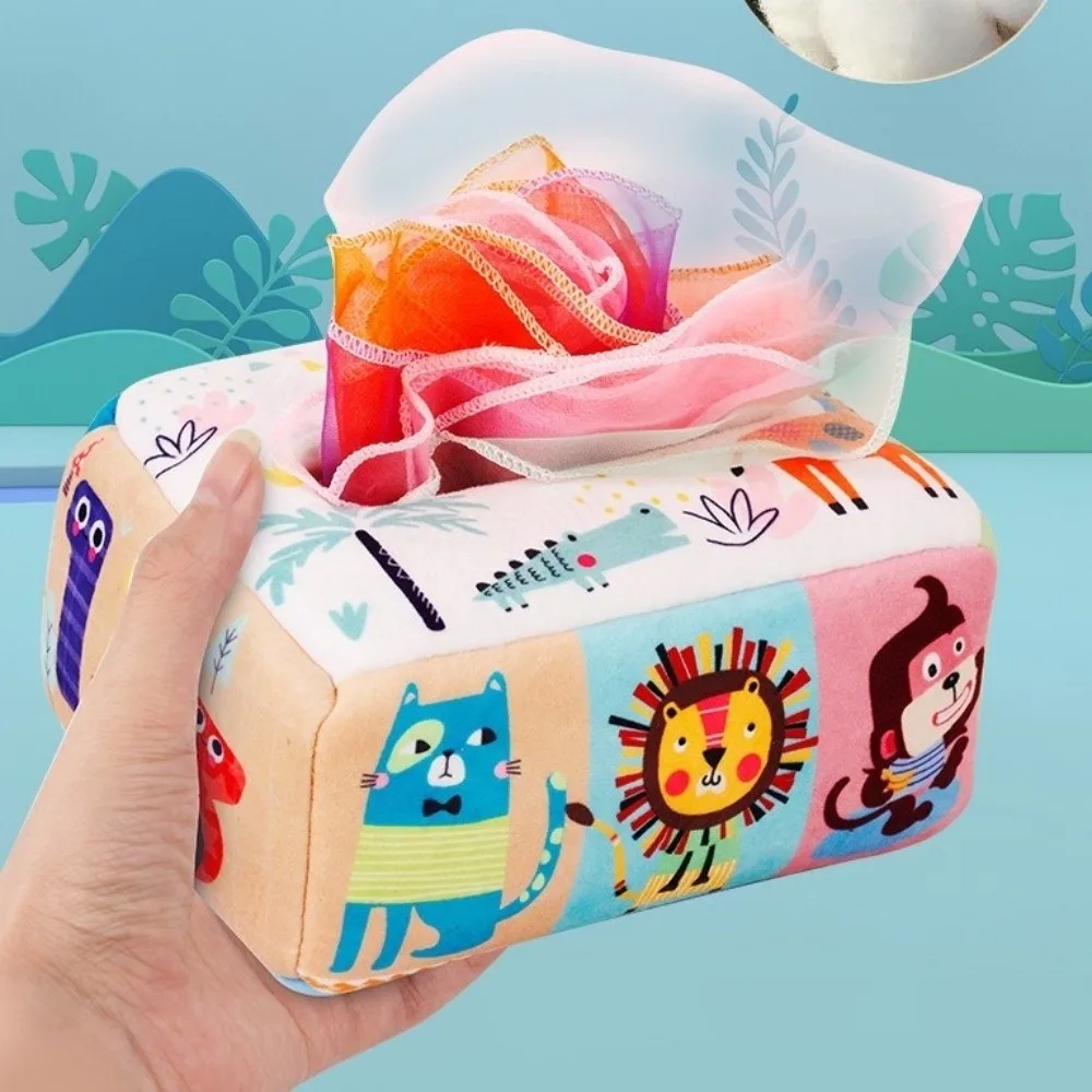 Realistic Educational Baby Montessori Crinkle Cloth Skills Training Tissue Box Soft Interactive Infant Pull Along Baby Game