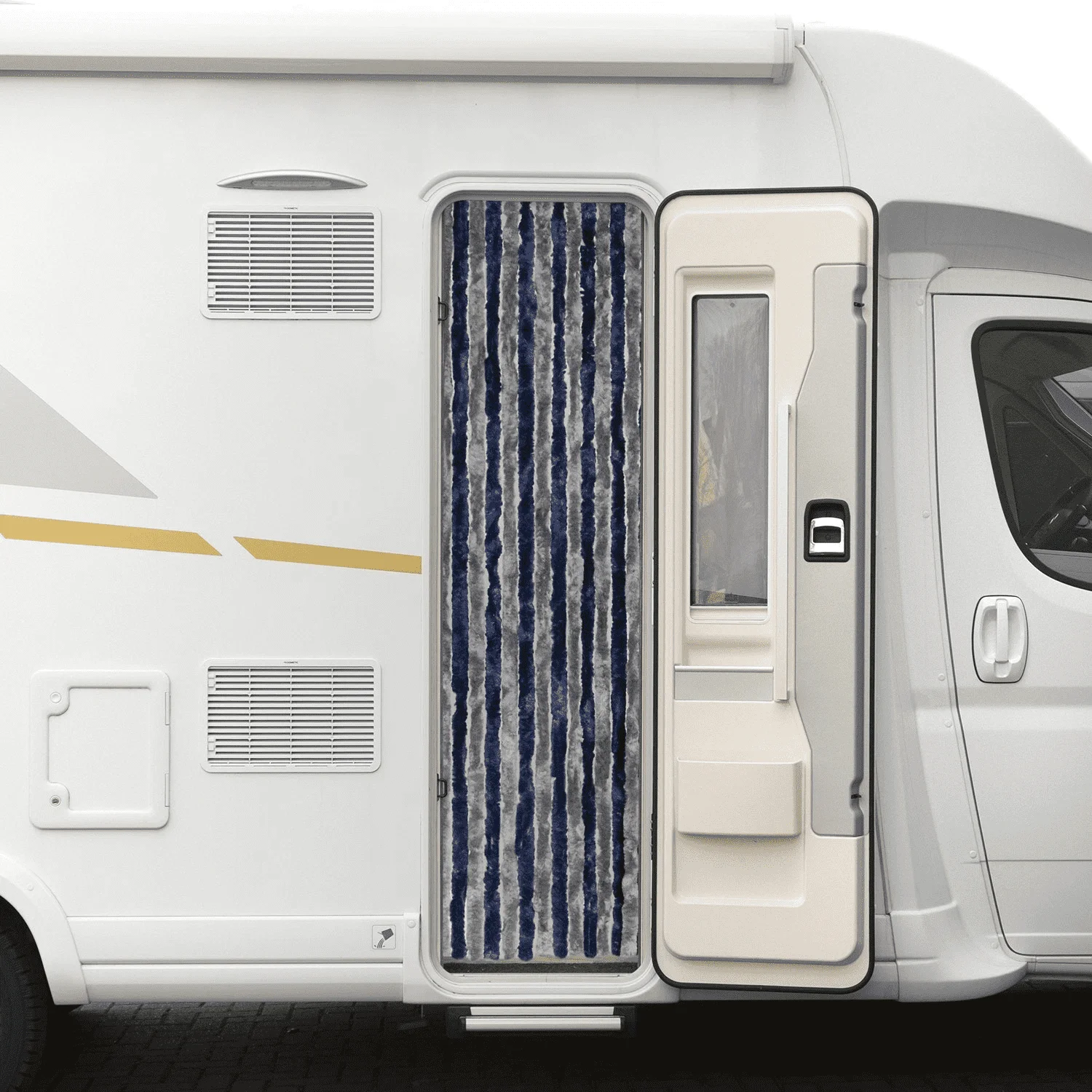 56 X 185cm Blue&Grey Deluxe Faux Mink Fur Caravan Entry Door Curtain Caravan Motorhome Camper Accessories