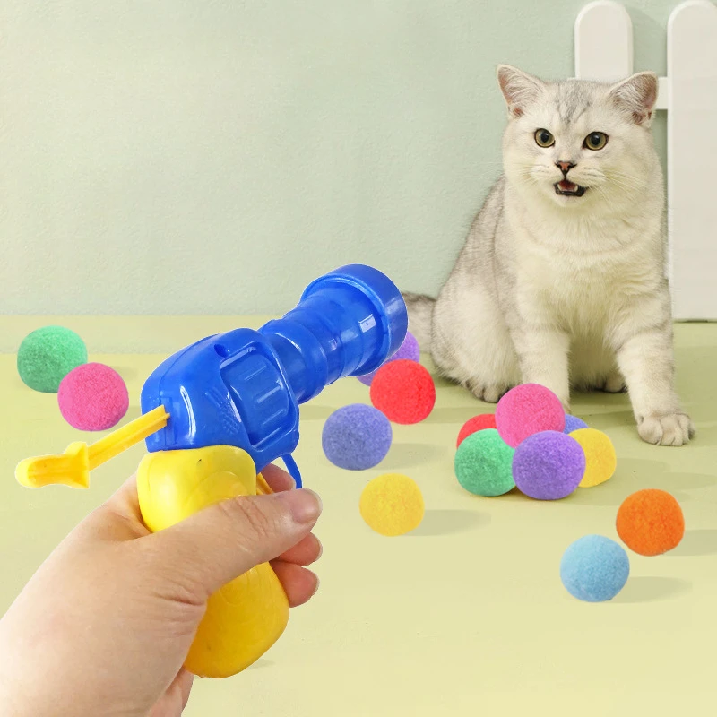 Interactive Launch Training Cat Toys Creative Kittens Mini Pompoms Games Stretch Plush Ball Toys Cat Supplies Pet Accessories