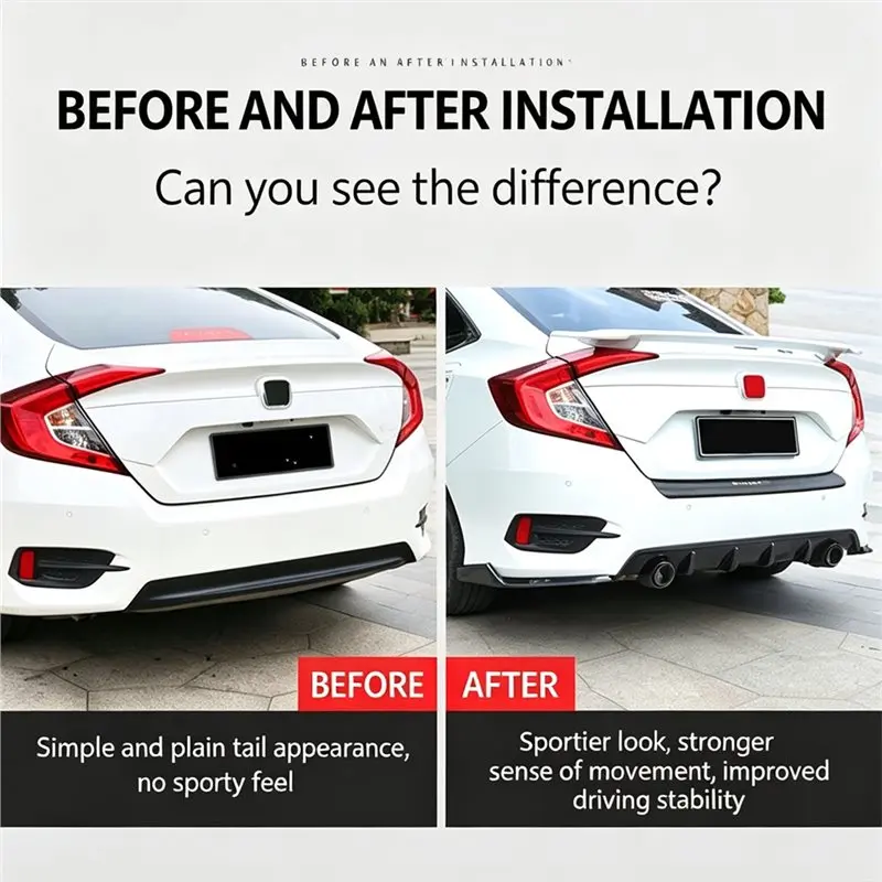 Rear Bumper Spoiler Lip Splitter Side Skirt Canard Trim For Honda Civic 2016-2019 Diffuser Accessories view 4