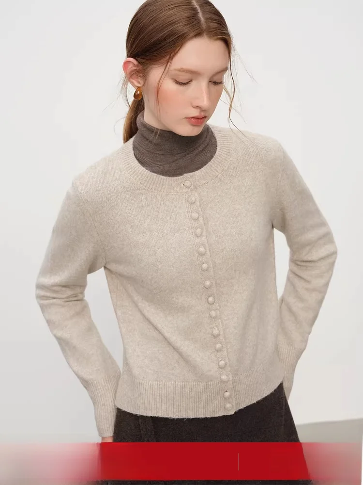 

land Vintage round Ne Wool Knitted Sweater Women's Winter Loose Versatile Open Cardigan 2025 New Sle Polyester Fiber