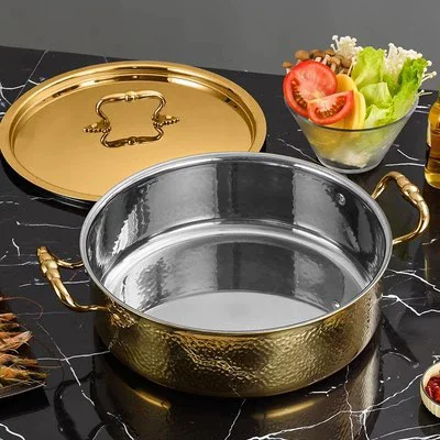 

manual hammer printing pot 3-layer steel clear soup pot Commercial double flavor 304 stainless steel thick hot pot