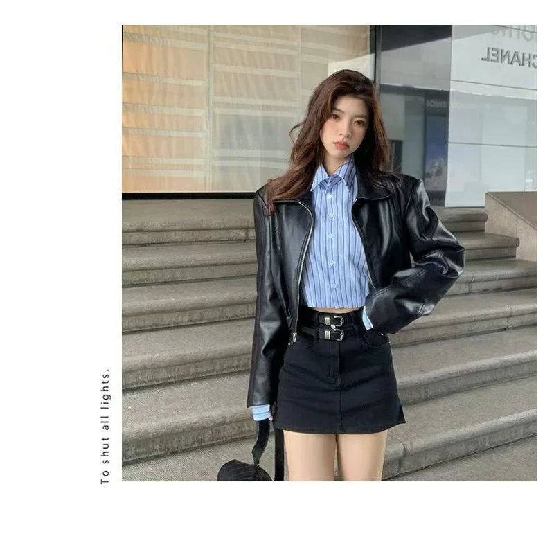 Short Leather Jacket New High-end Design Jacket Motorcycle Tops for Women