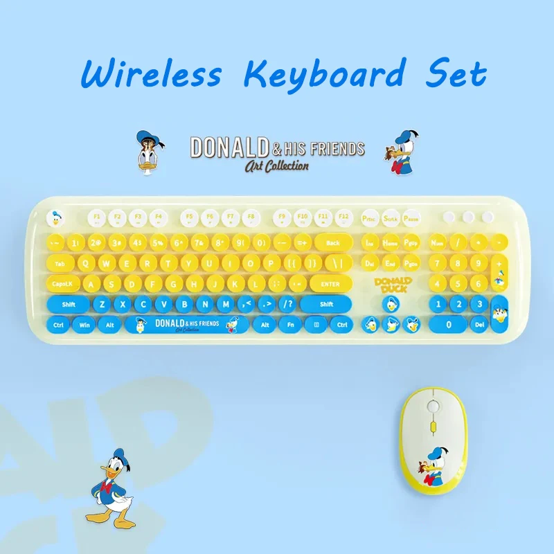 

Cartoon Donald Duck Wireless Keyboard Set Cute Princess Theme Keycaps Keyboards 2.4G Wireless Keyboard and Mouse for Laptop