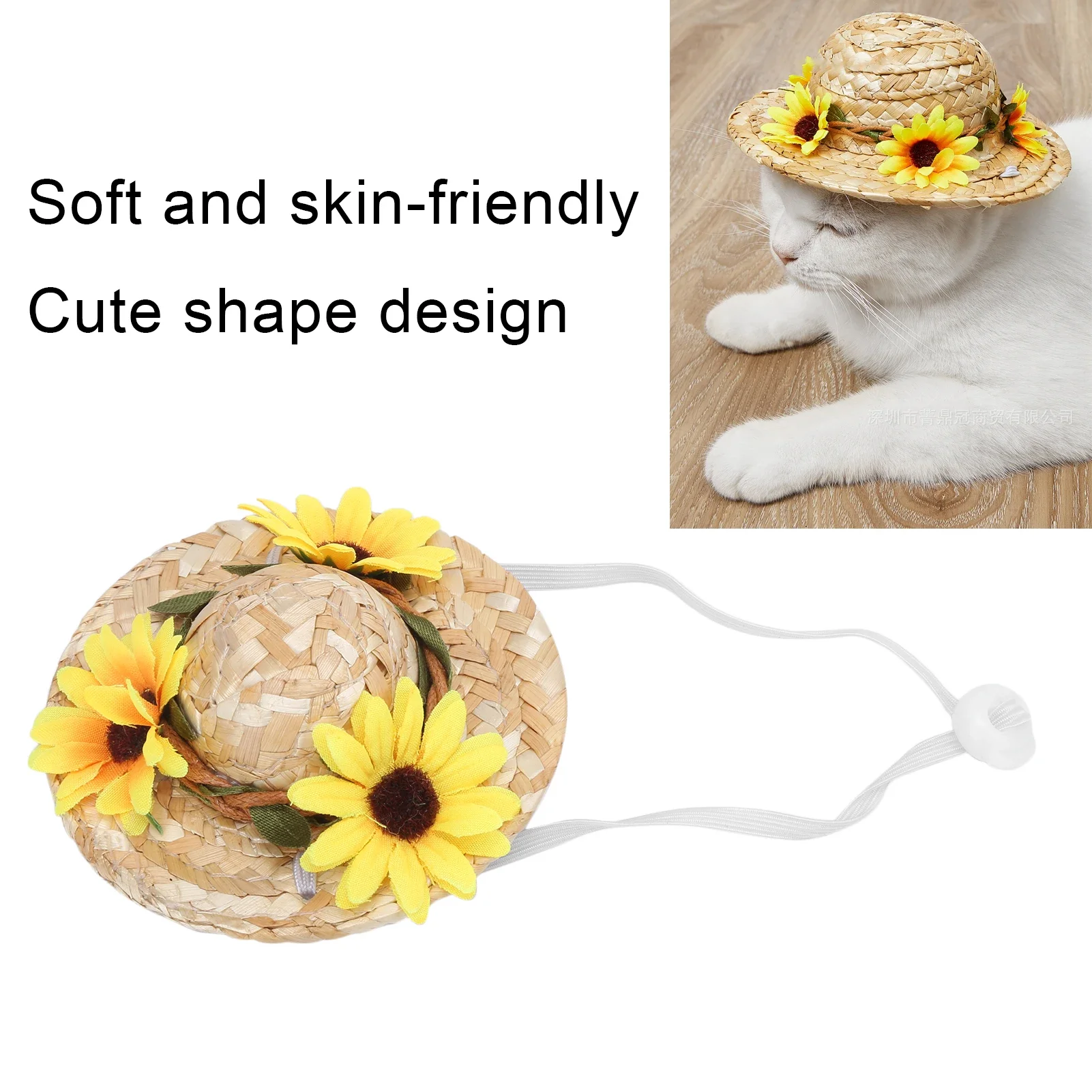 

Pet Sombrero Hat Mini Straw Hat Pets Birthday Party Hats With Flowers For Small And Medium Dogs/CatsYellow Flowers S