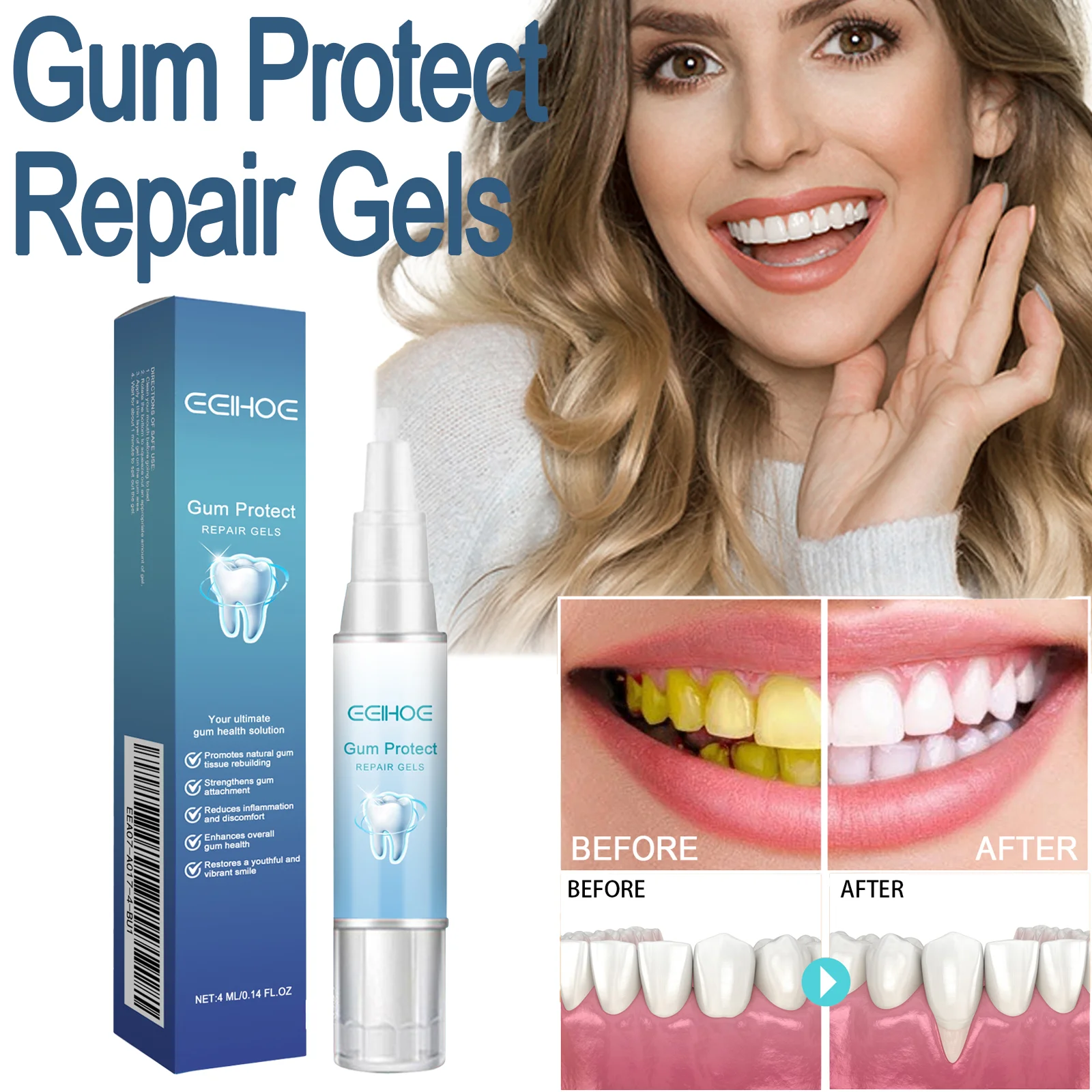 

EELHOE Gum Protect Repair Gels Gently Apply Penetrate Quickly Mild Non-Irritating Small Portable Suitable For Every Teeth Type