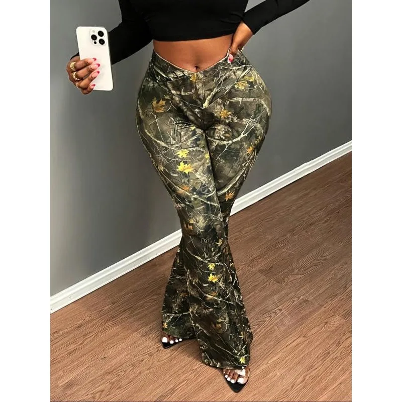 Pantaloni dritti casual sottili da donna nuovi taglie forti Pantaloni stampati in vita elastica a vita alta Pantaloni bohémien