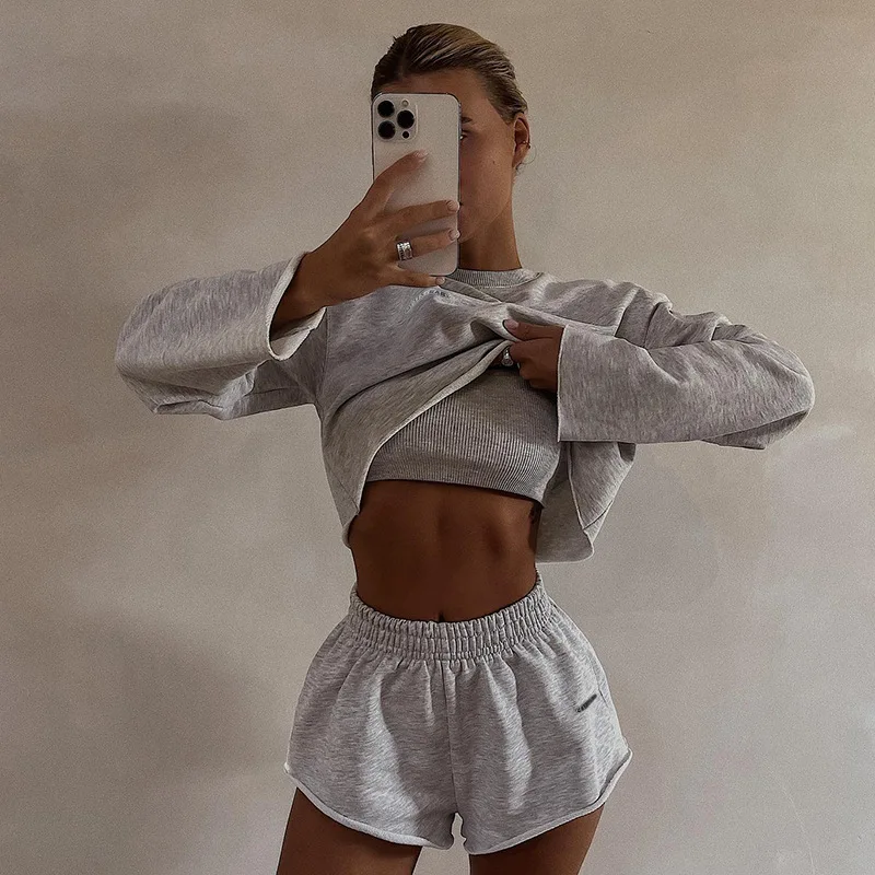 

2025 New Sport Wear High Street Track Suits Sweatshirt Shorts Sets New Matching Sets 3 Pieces Set Women's Suits