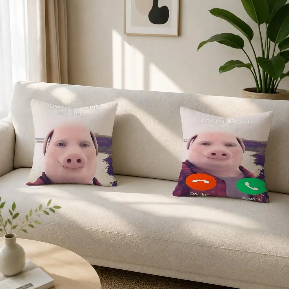 Meme John Pork Is Calling Cushion Cover Soft Plush Cushion Covers Fluffy Throw Pillow Cases for Sofa Bedroom Home Decor