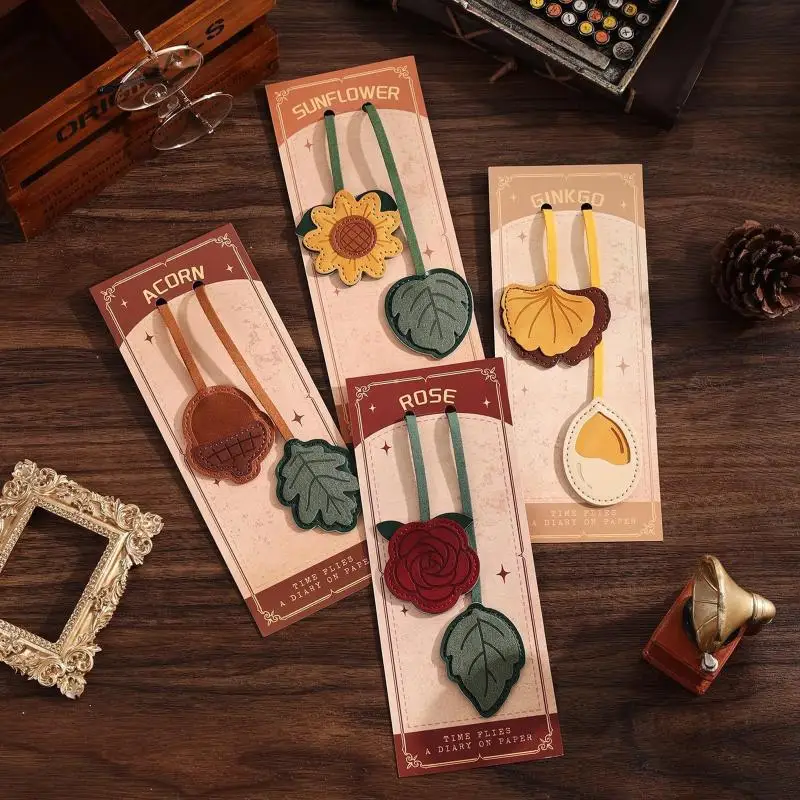 Multi-Purpose Faux Leather Bookmark Elegant Floral Print with Tassel Decorative Bag Charm for Reader Gifts School Supplies