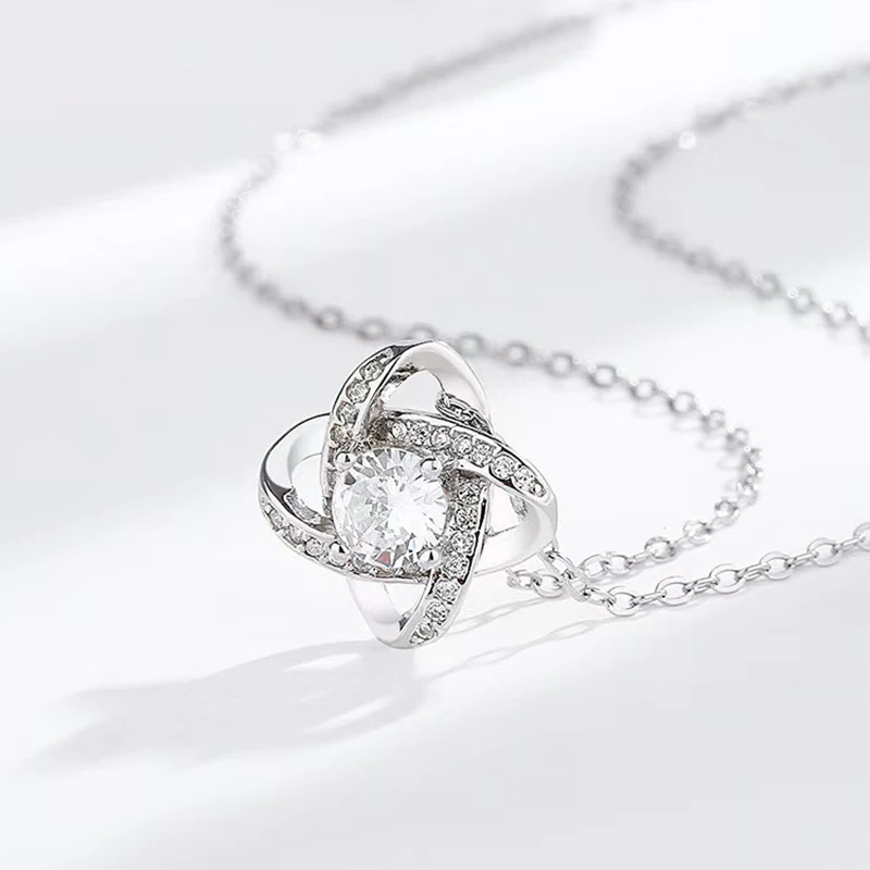 S925 Sterling Silber Halskette für Damen, Hochwertig und Modisch, Vollbesetzt mit Diamanten, Vierblättriges Kleeblatt, Windmühlen-Design, Schlüsselbein-Kette – Detail 1