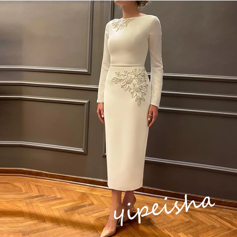 Abiti da cerimonia su misura con fiori a trapezio con o-collo da sera formale in stile classico moderno Jiayigong personalizzati