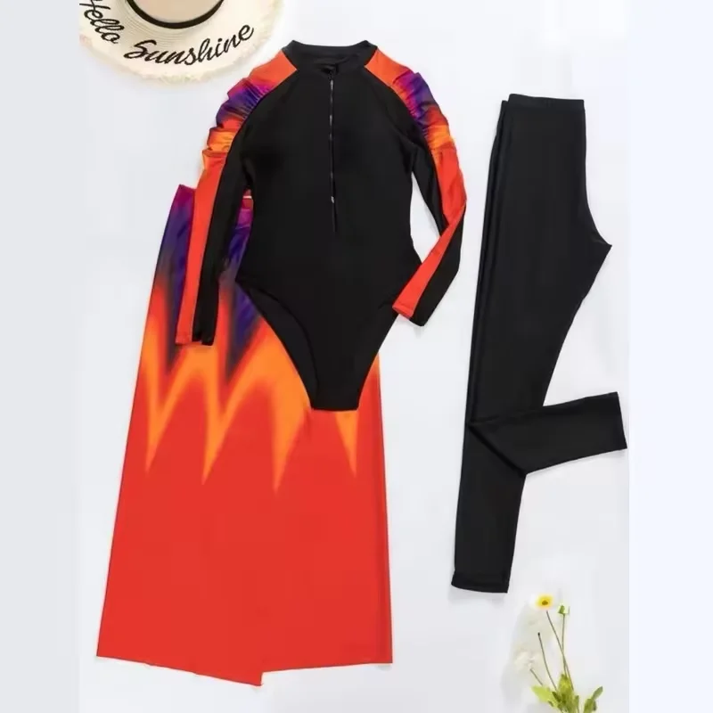 4PCS/Set Modest Burkini Femmes Swimming Suit Muslim Swimwear Women Long Sleeve Sport Swimsuit Islamic Wear Contain Hijab