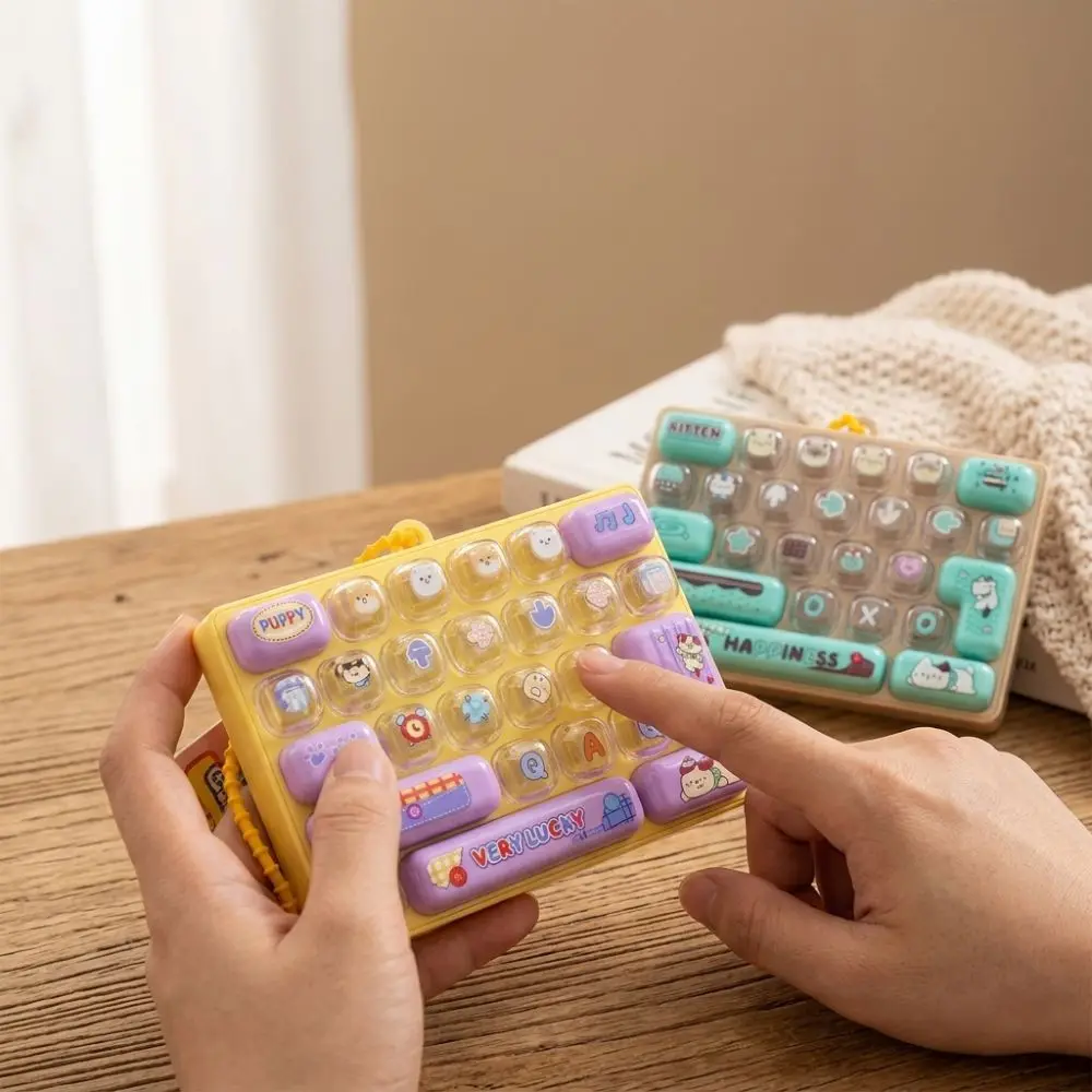 Press-Type 26 Key Keyboard Keychain Plastic Clear Key Sounds Mechanical Fidget Keyboard Clickable Keys Sensory