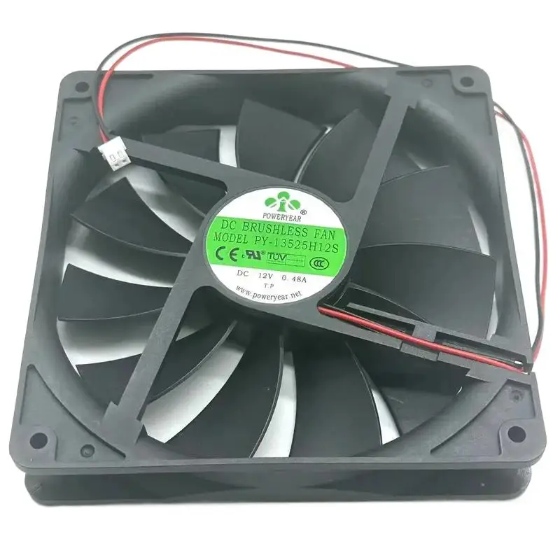 LZ POWERYEAR PY-13525H12S DC 12V 0.48A 135X135X25Mm Ventilador de refrigeración de servidor de 2 cables