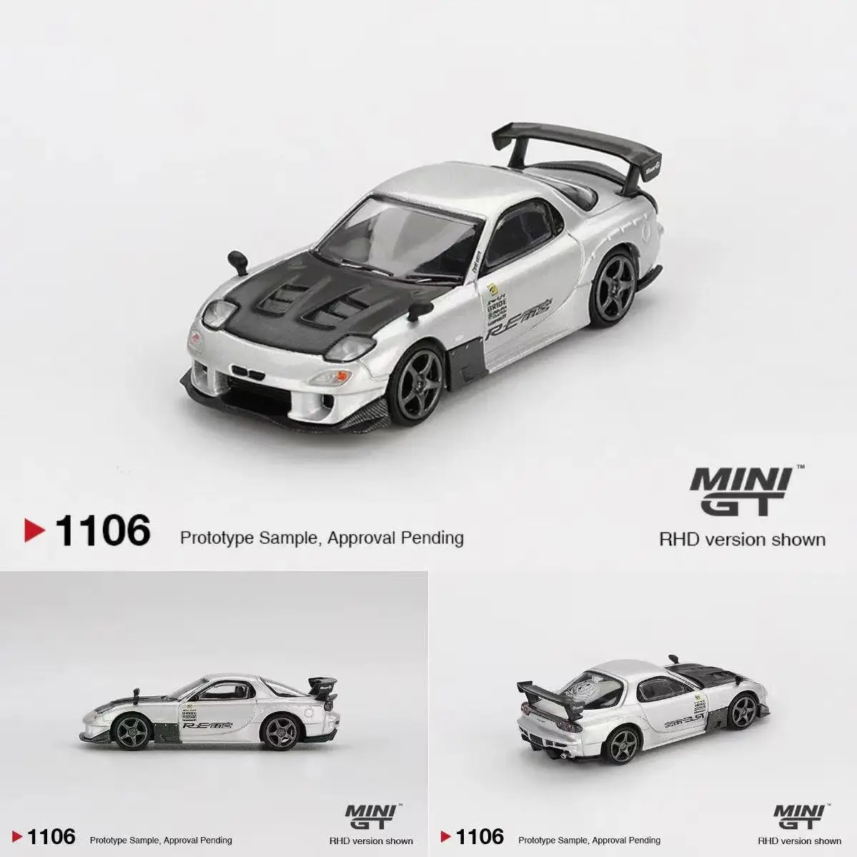 MINIGT 1:64 Mazda RX-7 RE-Amemiya modelo de carro em liga de prata 1106 brinquedo