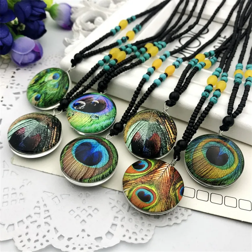 Ice and Fire Phoenix Yin Yang Aurora Necklaces Double Sided Glass Ball Pendant Fashion Chains Necklace Women Men Cool Jewelry