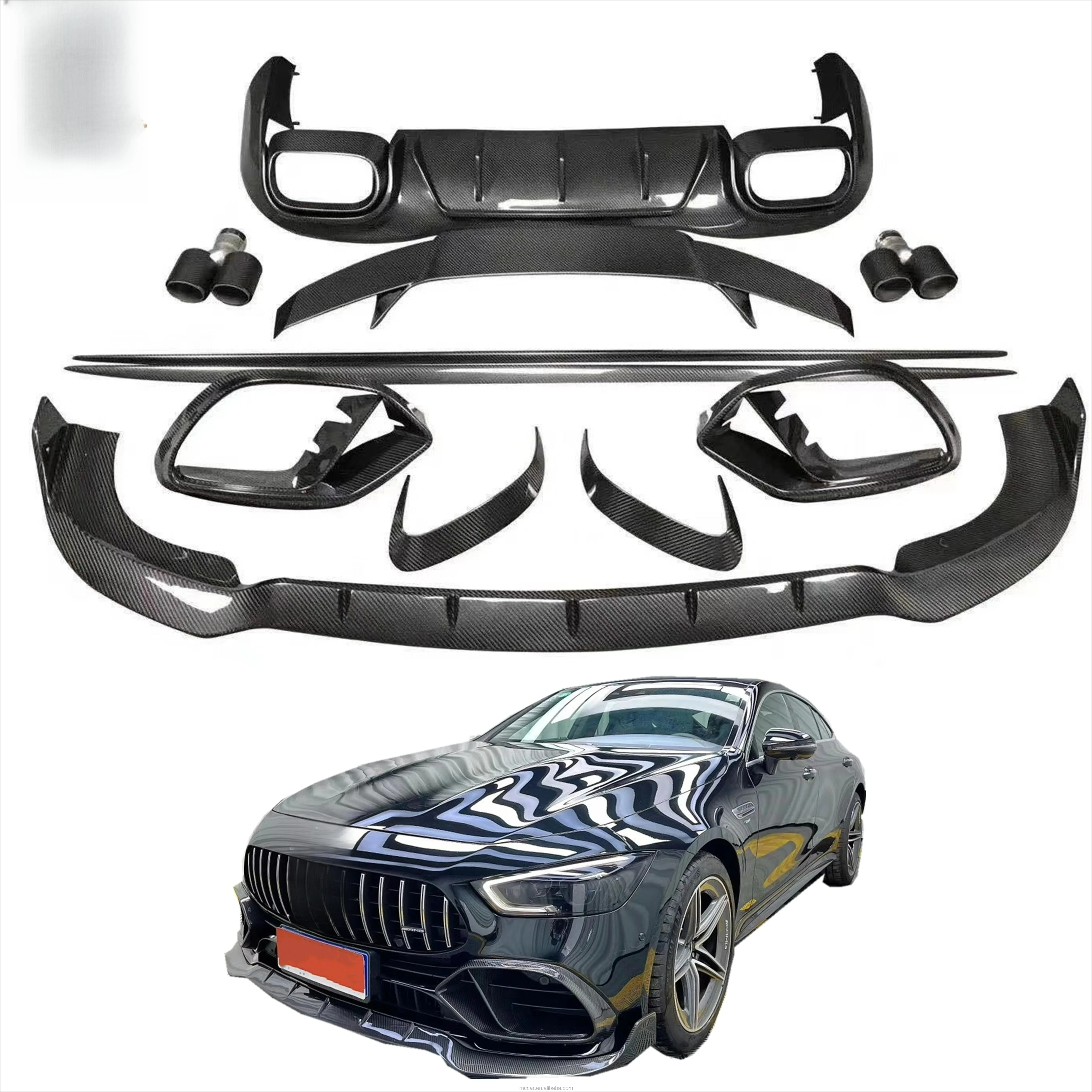 AMGGT50 GT43 GT3 طقم هيكل من ألياف الكربون للشفة الأمامية/التنانير الجانبية/الناشر/فتحات الهواء #1