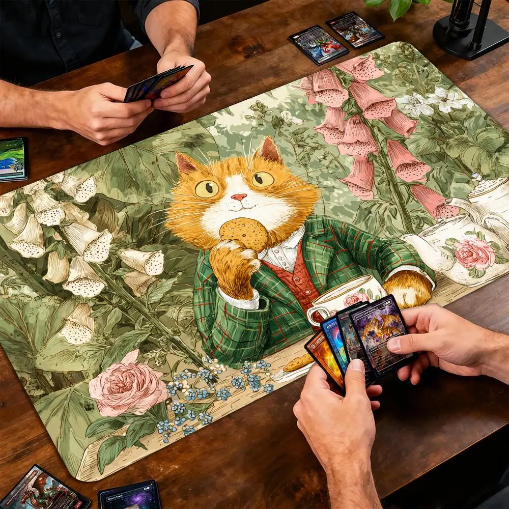 Orange Cat Gentleman TCG Playmat Magic Card Battle Mat Non-Slip Durable 35X60CM Commander playmat Board Game Mat for TCG