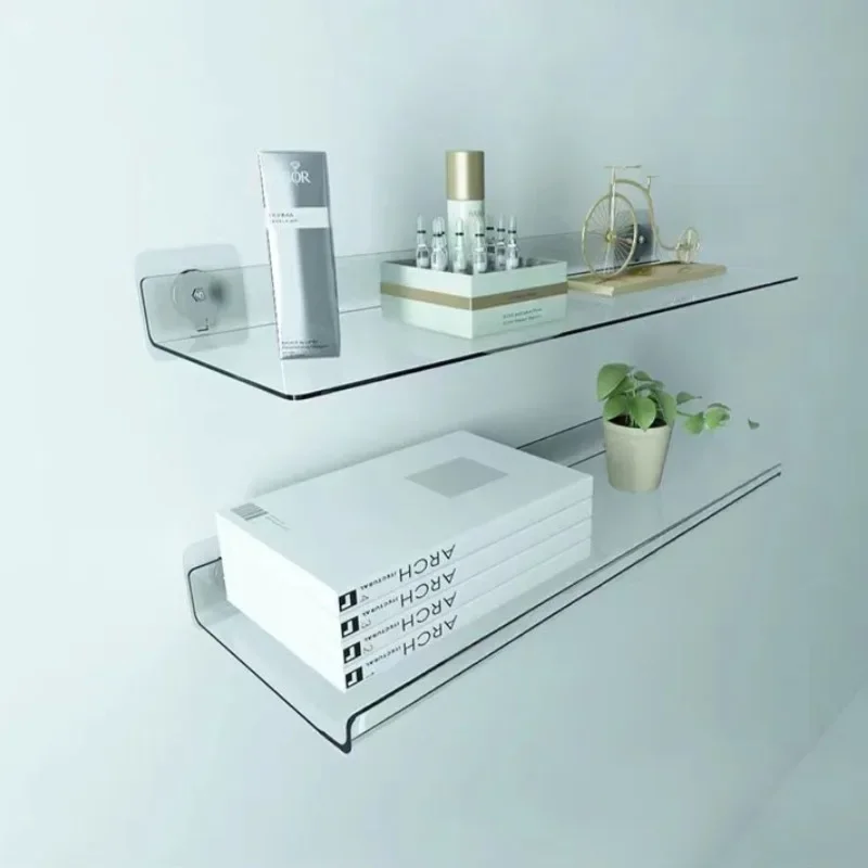 An der Wand montiertes Acryl-Aufbewahrungsregal ohne Stanzen, schwimmendes Regal, klarer dicker Display-Stick, Badezimmer, Küche, Badezimmer-Organizer