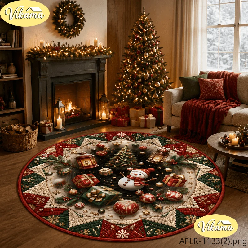 VIKAMA Christmas Nutcracker Faux Knitted Round Rug Anti Slip Absorbent Floor Mat for Dining Room Kids Room Holiday Decor
