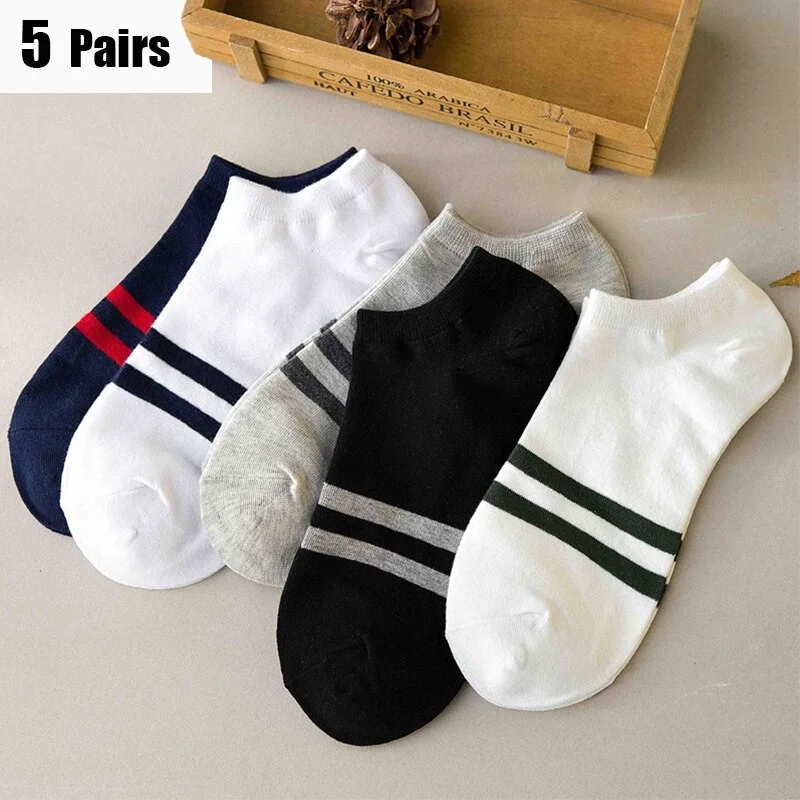 

Summer 2023 Mens Socks Thin 5 Polyester Boat Pairs Of Sweat Absorbing Breathable Casual Two Bar Short Tube Sock