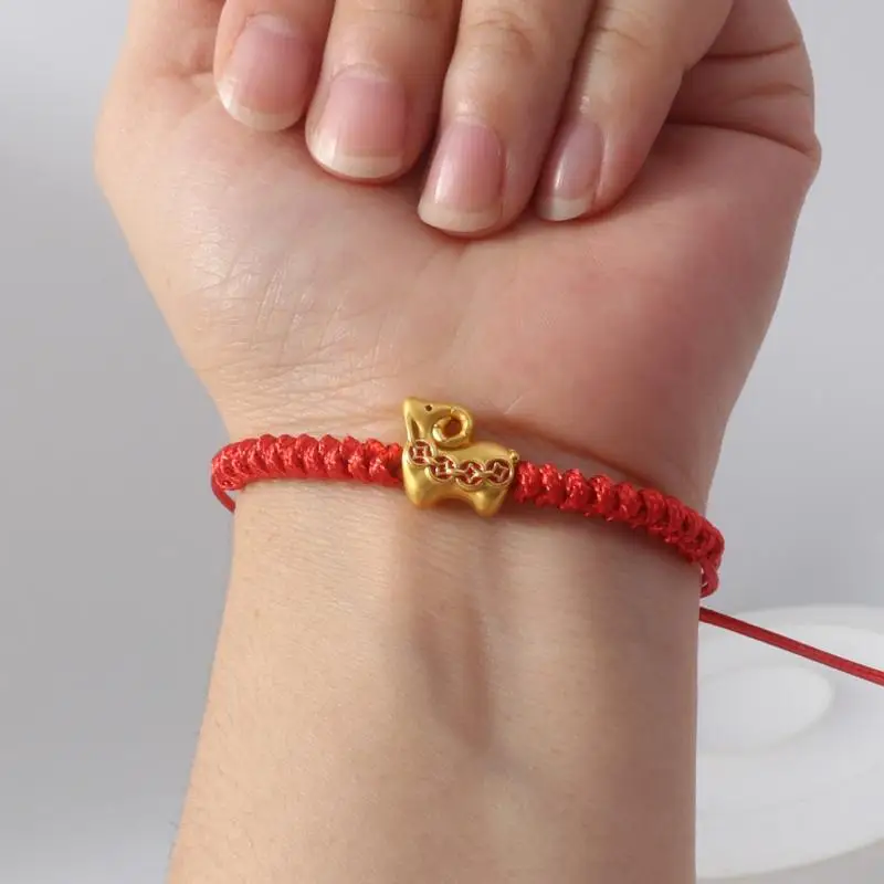 Handmade Red Lucky Braided Bracelet Vintage Gold Goat Charm Adjustable Size for Family Memorial Gift
