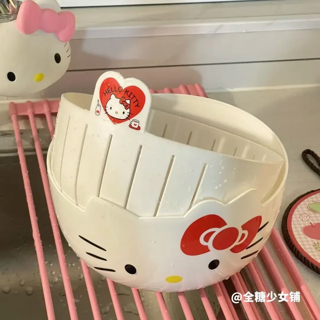 Hello Kitty Anime Kawaii Fashion Sanrio Ins Basket Cute Cartoon Fruit Drain Household Storage Case Lovely Gifts for Girls