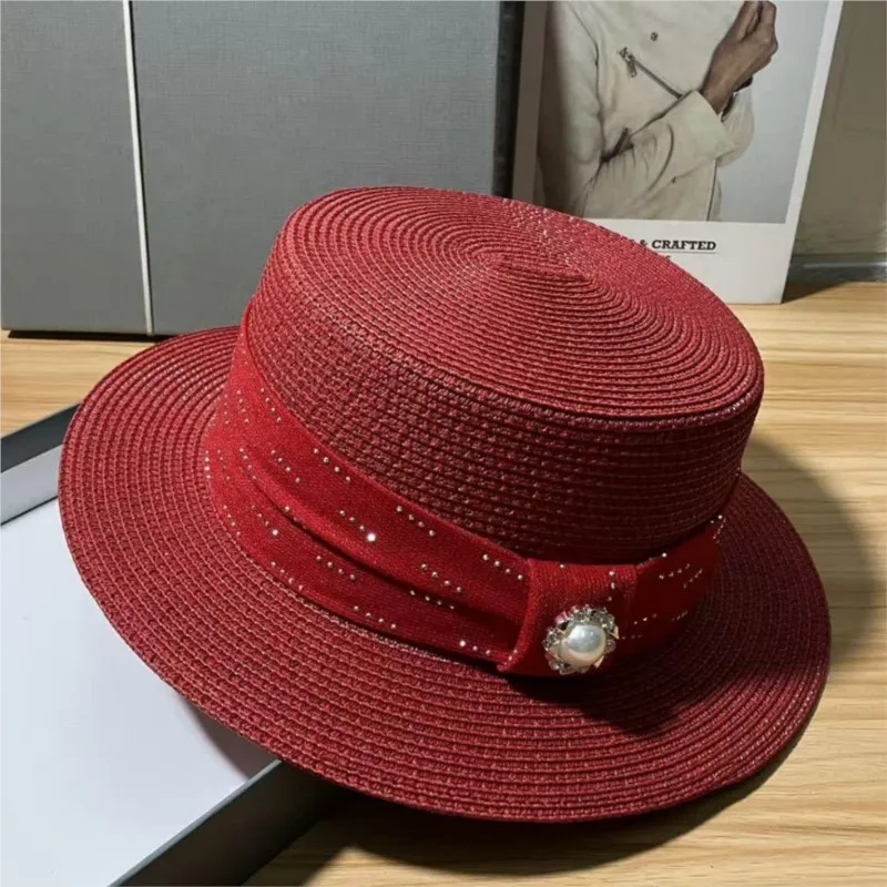 Vacation style flat-topped hat for women fashionable face covering and