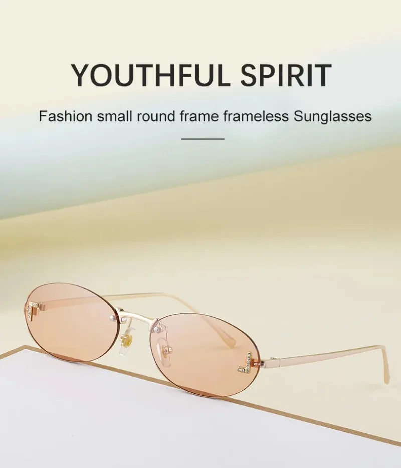 

Oval Sunglasses Women's Retro Gradient Borderless Metal Eyeglass Frame Summer Glasses Men's Outdoor Driving