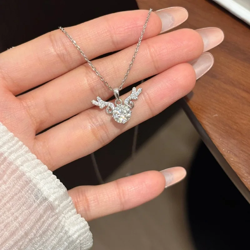 

Apaison Sparkling 6.5mm 1 Carat Moissanites Women Pendant Necklace - Wedding Engagement 925 Sterling Silver Bride Jewelry Gift
