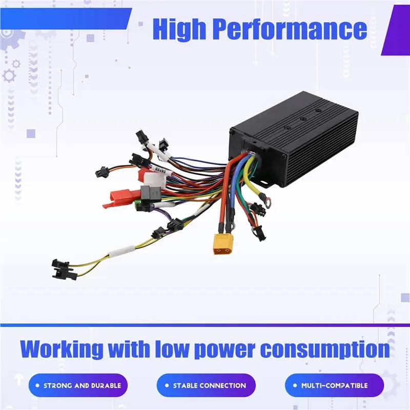 ABRN-For Electric Bicycle E-Scooter Parts Ebike Brushless Controller 45A 1500W Sine Wave Speed Regulator No LCD Display