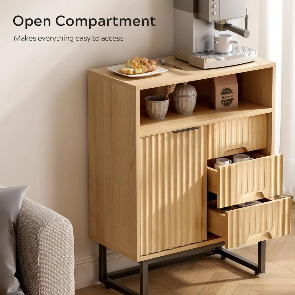 خزانة أرضية الحمام مع باب منزلق، منظم تخزين حديث بثلاث أدراج مع قاعدة معدنية سوداء ورف خشبي قابل للتعديل