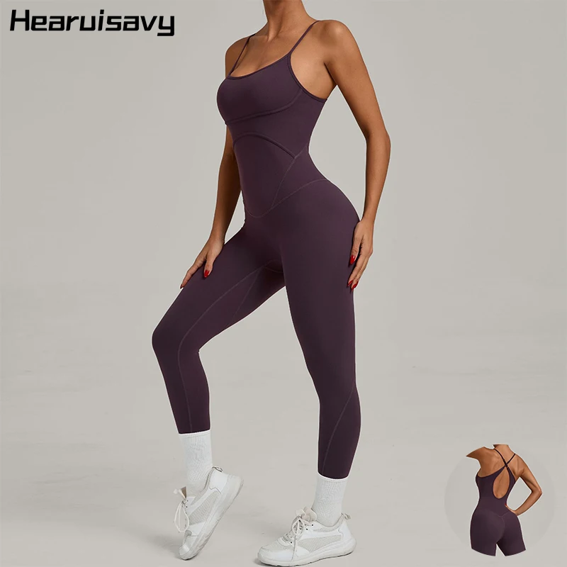 

Hearuisavy Women's Cross Shoulder Straps Jumpsuit High Waist Hip Lift Gym Sports Overalls Casual Running Yoga Workout Bodysuits